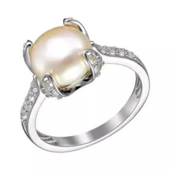 Серебряное кольцо с жемчугом и фианитами