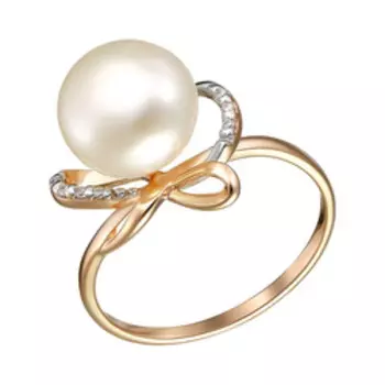 Серебряное кольцо с жемчугом и фианитами