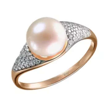 Серебряное кольцо с жемчугом и фианитами