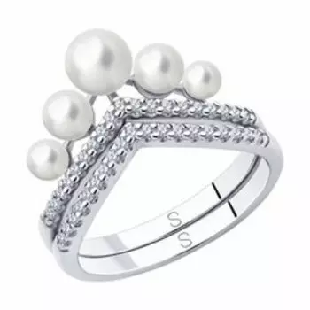 Кольцо из серебра с жемчугом и фианитами