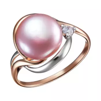 Серебряное кольцо с жемчугом и фианитами