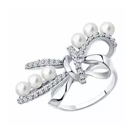 Кольцо из серебра с жемчугом и фианитами