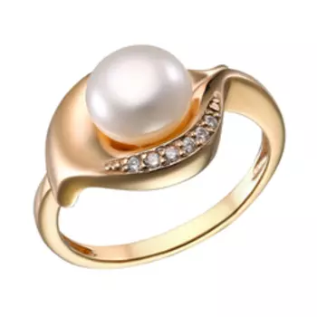 Серебряное кольцо с жемчугом и фианитами "Цветок"