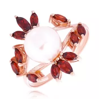 Серебряное кольцо с жемчугом и гранатом