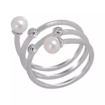 Серебряное кольцо с жемчугом и кубическим цирконием