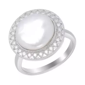 Серебряное кольцо с жемчугом и кубическим цирконием