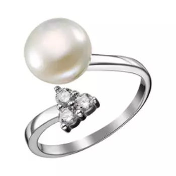 Серебряное кольцо с жемчугом и кубическим цирконием