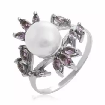 Серебряное кольцо с жемчугом и кварцем