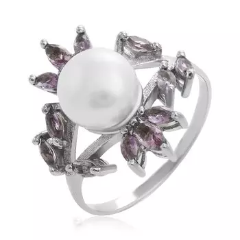 Серебряное кольцо с жемчугом и кварцем