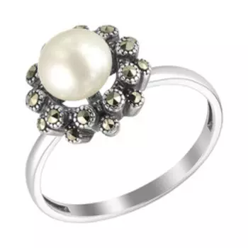 Серебряное кольцо с жемчугом и марказитами