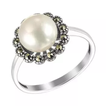 Серебряное кольцо с жемчугом и марказитами