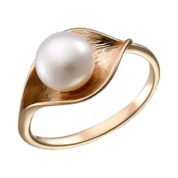 Серебряное кольцо с жемчугом "Листок"