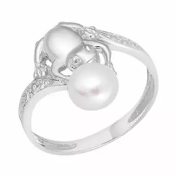 Серебряное кольцо с жемчугом "Лягушка"