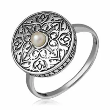Серебряное кольцо с жемчугом "Православное"