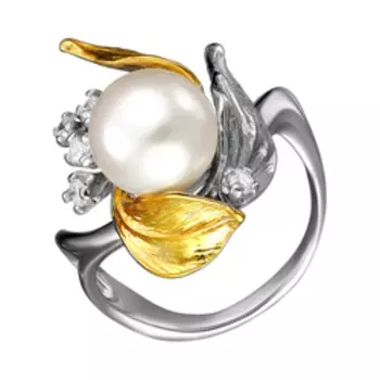 Серебряное кольцо с жемчугом Swarovski и фианитами