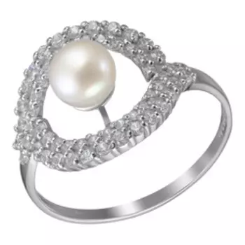 Серебряное кольцо с жемчугом Swarowski и фианитами