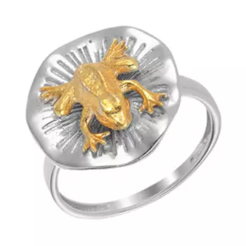 Серебряное кольцо с золочением "Лягушка"