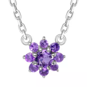 Серебряное колье с аметистами плетение "Якорное" "Цветок"