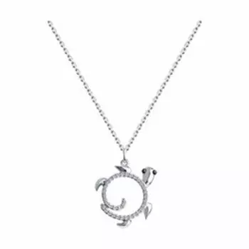 Серебряное колье с фианитами "Черепашка"