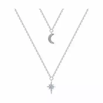 Серебряное колье с фианитами "Луна и звезда"