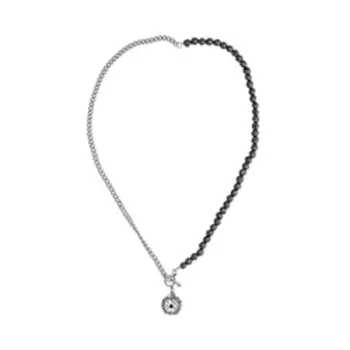 Серебряное колье с гематитом и шпинелью плетение "Панцирное"