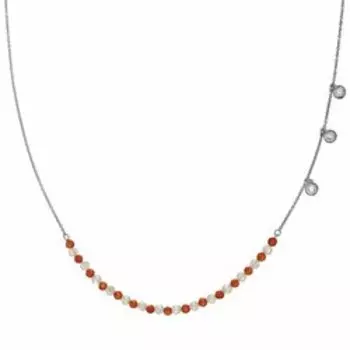 Серебряное колье с карнелианом, лунным камнем и фианитами