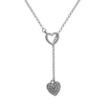 Серебряное колье с кубическим цирконием плетение "Ролло" "Сердце"