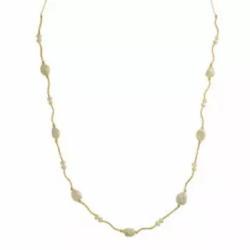 Серебряное колье с жемчугом и алмазной обработкой плетение "Якорное"