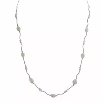 Серебряное колье с жемчугом и алмазной обработкой плетение "Якорное"