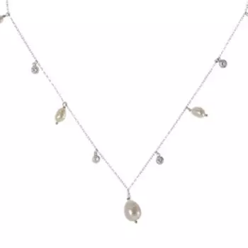 Серебряное колье с жемчугом и цирконием