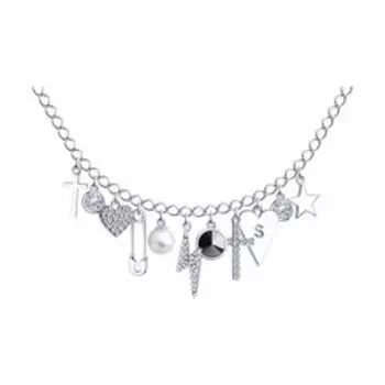 Серебряное колье с жемчугом, кристаллом swarovski и фианитами