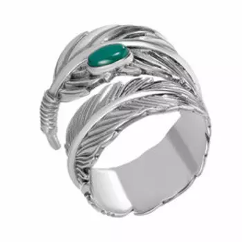 Серебряное незамкнутое кольцо с агатом "Перо"