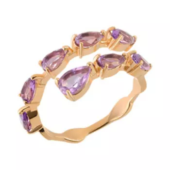 Серебряное незамкнутое кольцо с аметистами