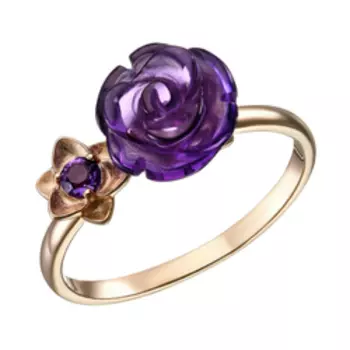 Серебряное незамкнутое кольцо с аметистами "Цветы"