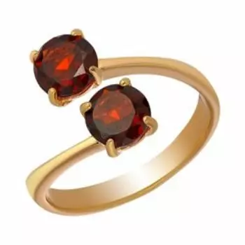 Серебряное незамкнутое кольцо с гранатом