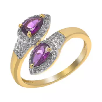 Серебряное незамкнутое кольцо с родолитами и топазами