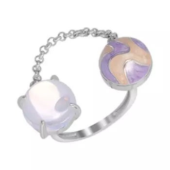 Серебряное незамкнутое кольцо с розовым алпанитом и эмалью