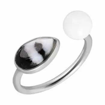 Серебряное незамкнутое кольцо с жадеитом и яшмой