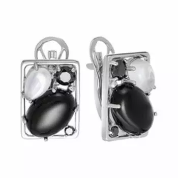 Серебряные серьги агатами и горным хрусталем