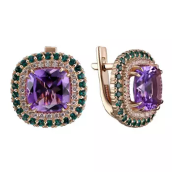 Серебряные серьги c аметистами и фианитами