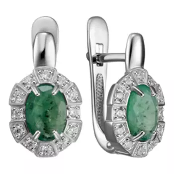 Серебряные серьги c изумрудами и фианитами