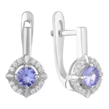 Серебряные серьги c танзанитами и фианитами