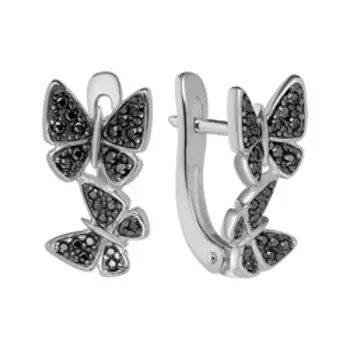 Серебряные серьги черной шпинелью "Бабочки"