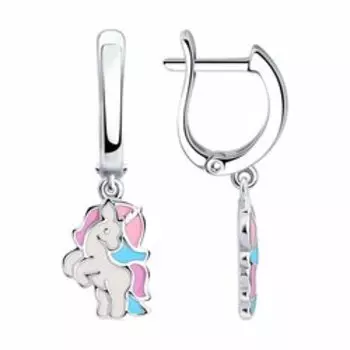 Серебряные серьги "Единороги" с эмалью