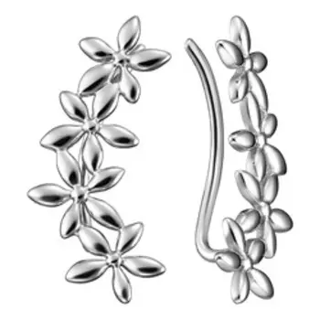Серебряные серьги-каффы "Цветочки"