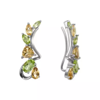 Серебряные серьги-каффы с цитринами и хризолитами