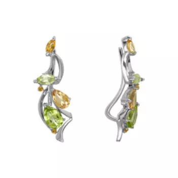 Серебряные серьги-каффы с цитринами и хризолитами