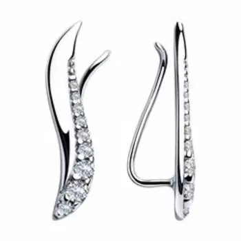 Серебряные серьги-каффы с фианитами