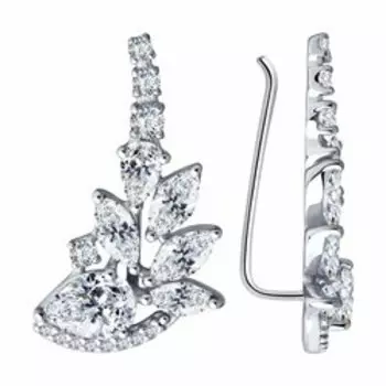 Серебряные серьги-каффы с фианитами