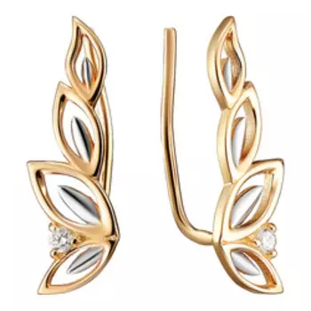 Серебряные серьги-каффы с фианитами "Листочки"